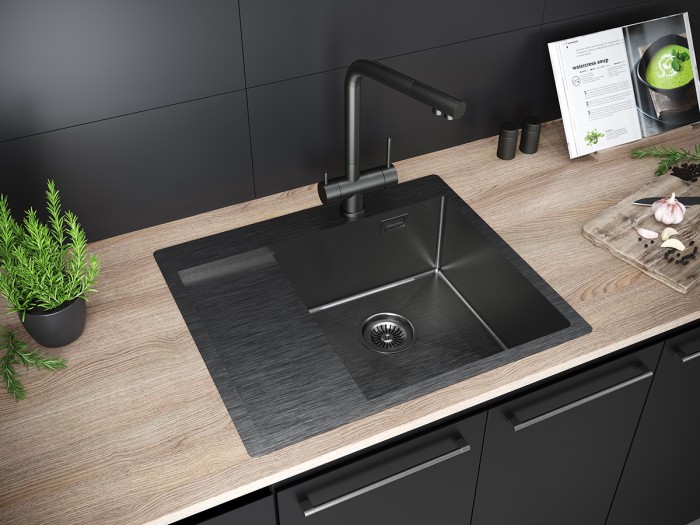Мойка для кухни нержавеющая 590х510мм Paulmark ALSTER, вороненая сталь, правая - PM825951-GMR