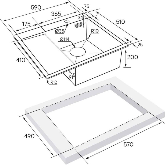 Мойка для кухни нержавеющая 590х510мм Paulmark ALSTER, вороненая сталь, правая - PM825951-GMR