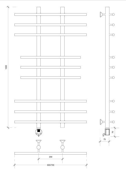 Полотенцесушитель электрический 100x20x70 Турин 2 (черный матовый) Secado арт. 4673739244562