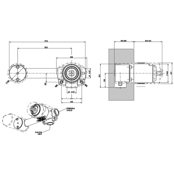 Встраиваемая часть для смесителя с изливом., Gessi Ovale, хром арт. 23097#031