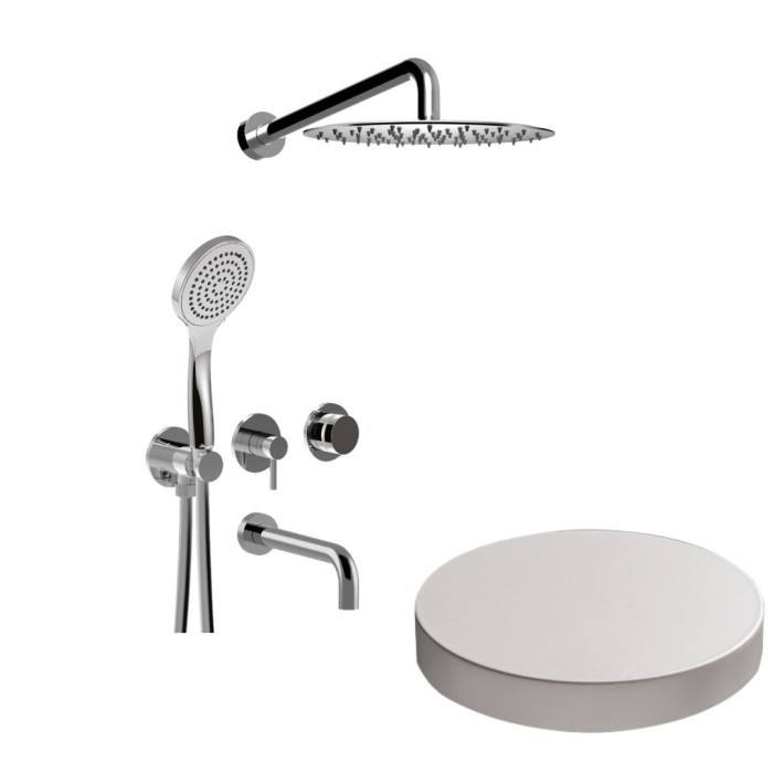 Bстраиваемый душевой комплект на 3 режима, однорычажный, с поворотным переключателем, ручной душ, излив, кронштейн, верхний душ d25 см, Giulini My ring, белый матовый арт. MR0093EPBO