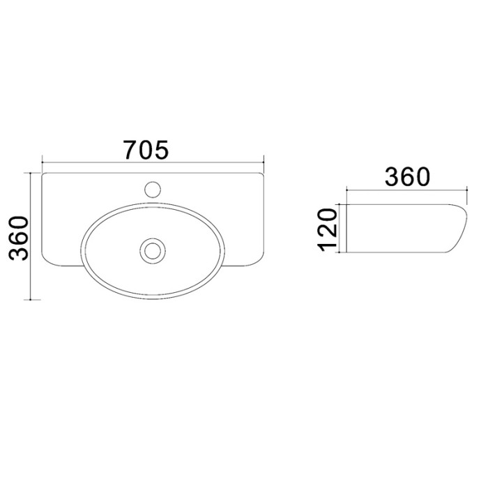 Раковина 70,5х36х12 накладная, белая, Azario - AZ-4360T