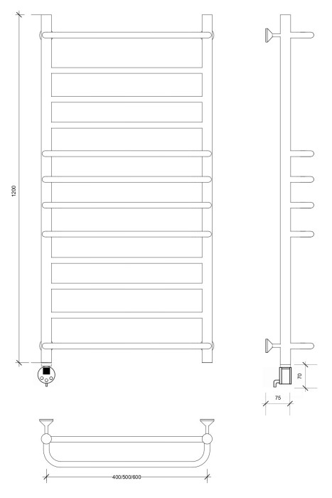 Полотенцесушитель электрический 120x40 Верона 1 Secado арт. 4673739234648