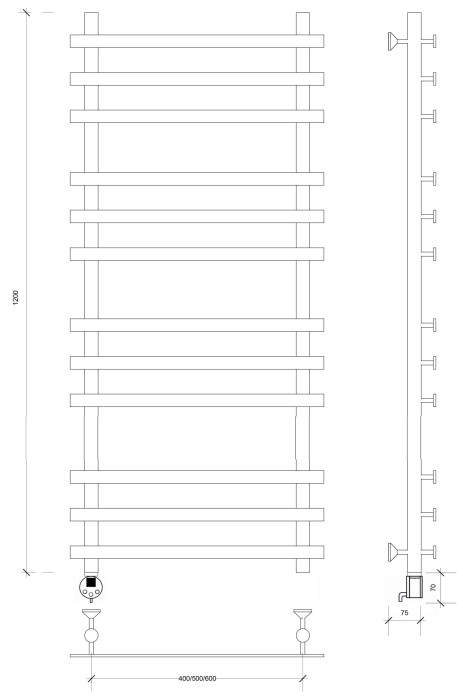Полотенцесушитель электрический 120x40x50 Понтида плюс Secado арт. 4673739241240