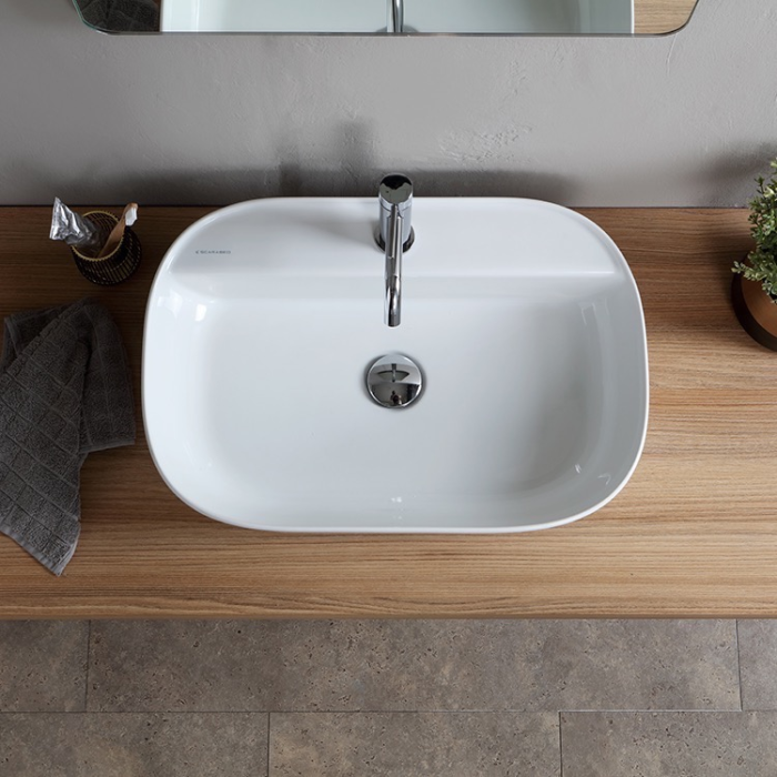 Раковина накладная, без перелива с одним отверстием, цвет белый, Scarabeo Glam - 1802