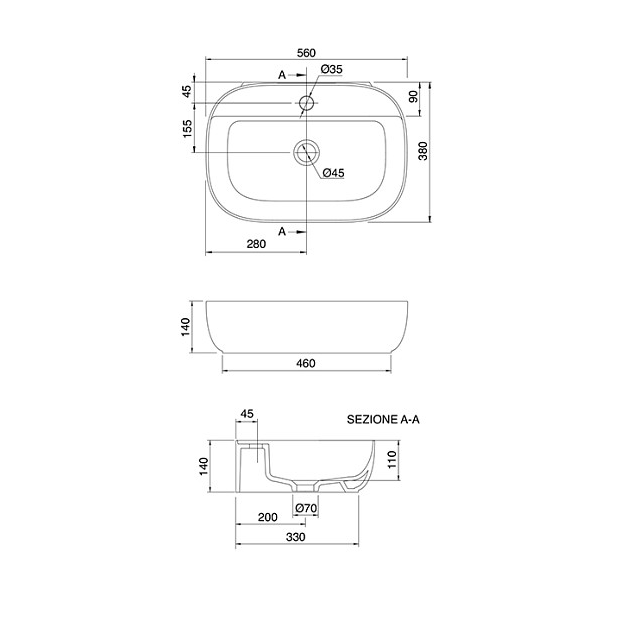 Раковина накладная, без перелива с одним отверстием, цвет белый, Scarabeo Glam - 1802