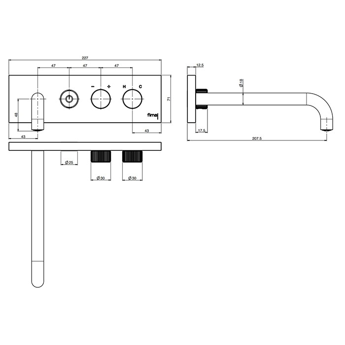 Fima Carlo Frattini Смеситель для раковины, встраиваемый, с кнопкой on/off, Switch, F5951LX5SINOX цвет: нержавеющая сталь