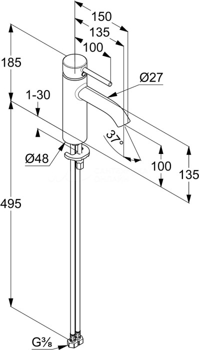 Смеситель для умывальника 100 мм, матовый, bozz Kludi, черный матовый - 381983976