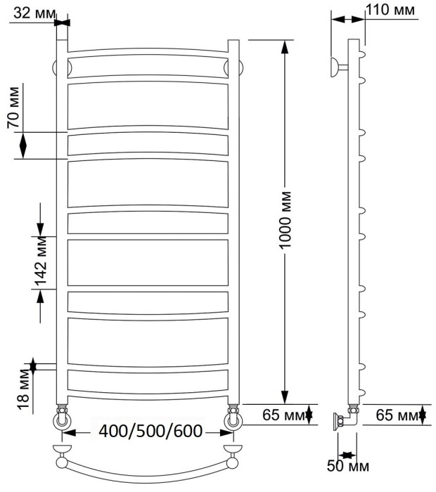 Полотенцесушитель водяной латунный 40x100 Милан 2 (бронза) Secado арт. 4603777459536
