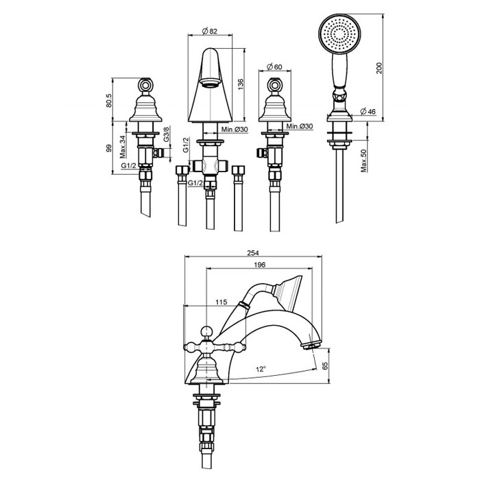 Fima Carlo Frattini Смеситель на борт ванны, Epoque, F5064CR цвет: хром