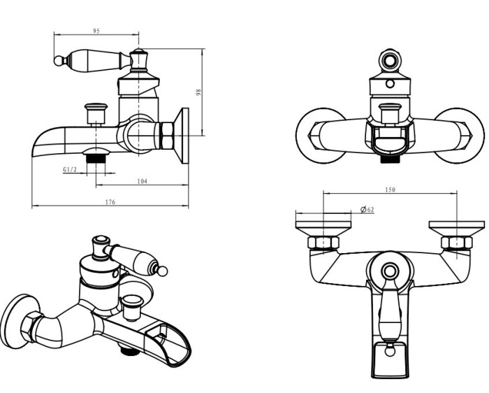 Смеситель для ванны bronze с прозрачным swarovski, Boheme Vogue - 203-SW