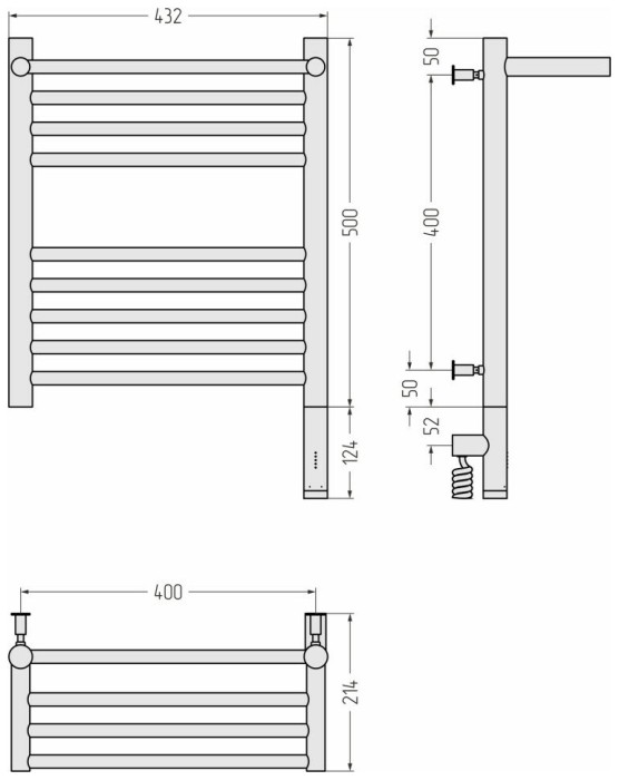 Сунержа Электрический полотенцесушитель 500x400, Богема 3.0 с 1 полкой, 00-5807-5040 цвет: без покрытия