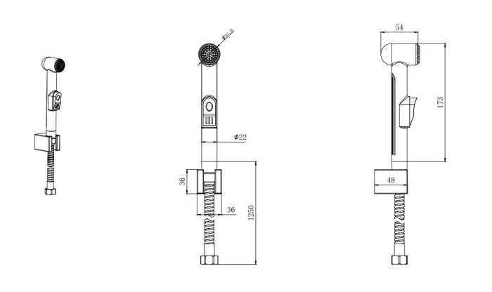 Гигиенический ручной душ со шлангом 125см c держателем, Aquatek, черный арт. AQ2050MB