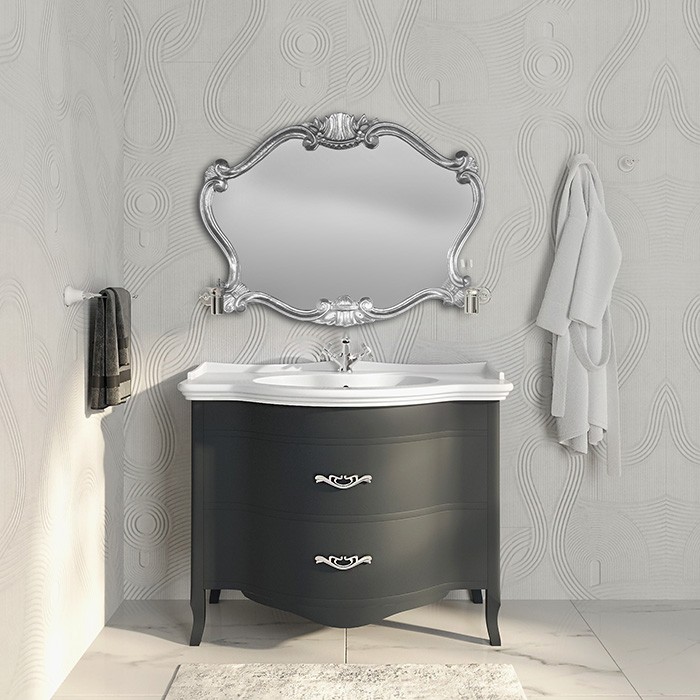 Тумба с раковиной 112х62см., 2 ящика, доводчики blum, Armony grafite/серебро античное, Tiffany World - ARM2110-GF+GIU200110/ALZA bi*1 комплект