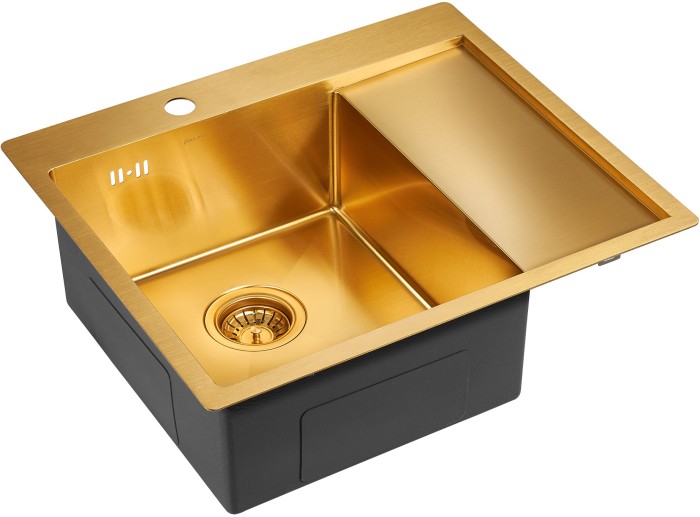 Мойка для кухни нержавеющая 590х510мм Paulmark FLANK, брашированное золото, левая - PM225951-BGL
