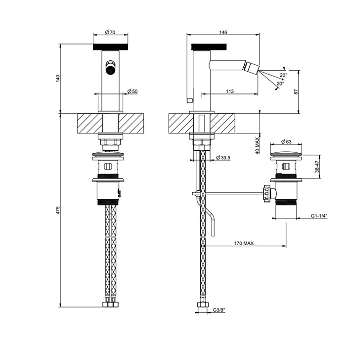 Смеситель для биде, на 1 отв., с донным клапаном, Gessi Anello, black xl арт. 63307#299