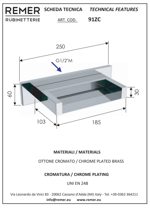 Излив настенный никель матовый, Remer, скрытого монтажа 91ZCNPO