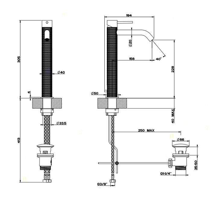 Смеситель однорычажный высокий с донным клапаном, Gessi Meccanica, шлифованная сталь арт. 54203#239