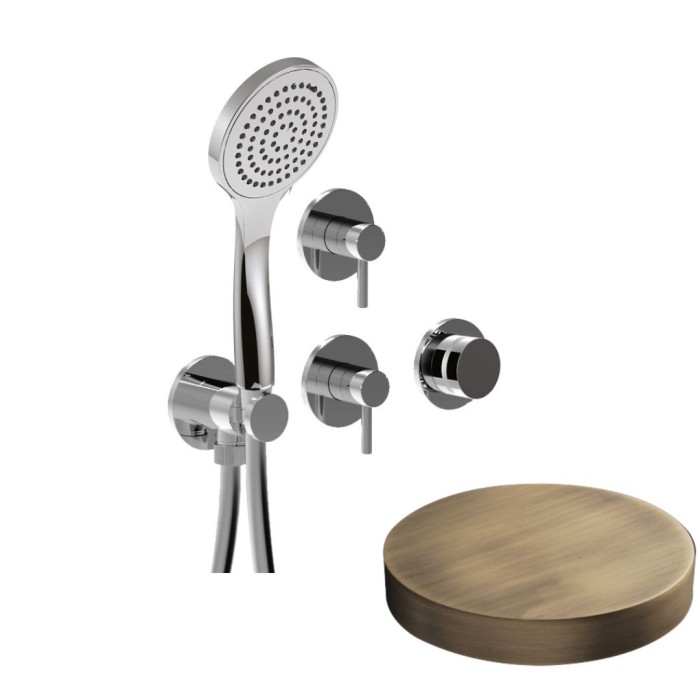 Внешняя часть встраиваемого смесителя для душа на 4 режима, однорычажный, поворотный переключатель, ручной душ + 3 доп. вывода воды, Giulini My ring, бронза матовая арт. MRX5304EPBROP