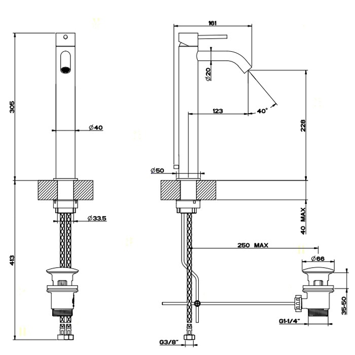 Смеситель однорычажный высокий с донным клапаном, Gessi Flessa, шлифованная сталь арт. 54004#239