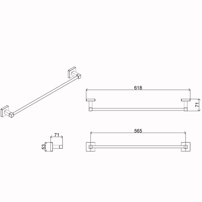 Полотенцедержатель трубчатый одинарный 58 см, хром, Azario Rina - AZ-87001