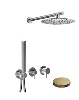 Внешняя часть для встраиваемого комплекта для душа, переключатель, ручной душ, настенный кронштейн, верхний душ d250, Giulini My future, золото матовое арт. 5986EPOSP