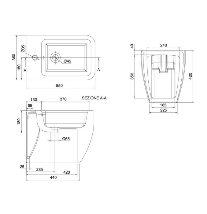 Напольное биде с одним отверстием цвет белый, Scarabeo Teorema 2.0 - 5139