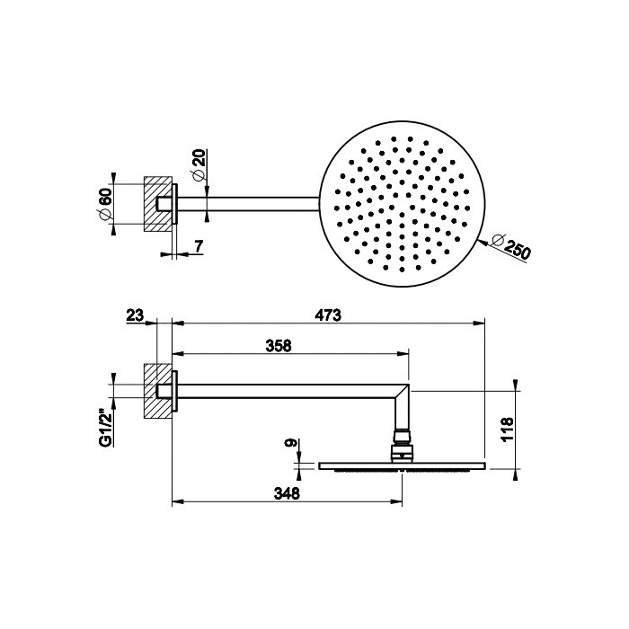 Верхний душ d25см., настенный, Gessi Anello, warm bronze brushed pvd арт. 63348#726