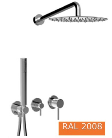 Внешняя часть встраиваемого душевого набора однорычажный, поворотный переключатель, душевой набор, настенный кронштейн, верхний душ из нержавеющей стали d250, Giulini Futuro, RAL2008glossy арт. 6586EPCCRAL2008glossy