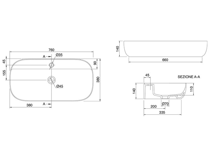 Раковина накладная, без перелива с одним отверстием, цвет белый, Scarabeo Glam - 1801