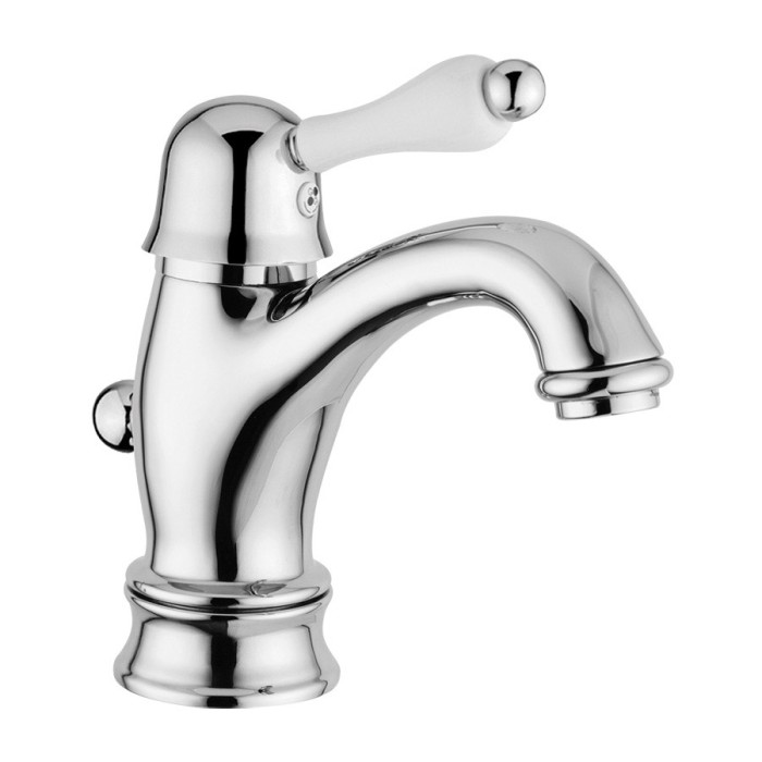 Однорычажный смеситель для раковины, донный клапан, ручка белая керамика, Giulini Harmony, хром арт. 9541ACE