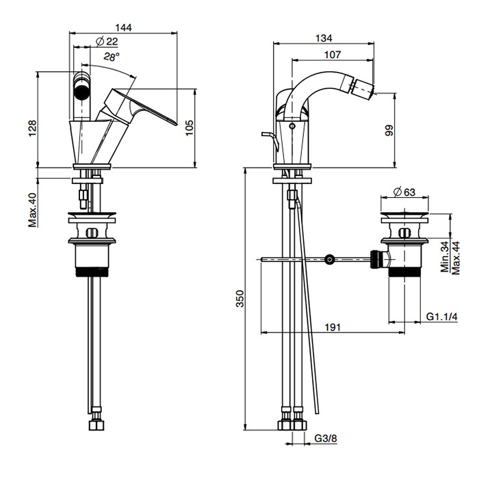 Fima Carlo Frattini Смеситель для биде, на 1 отв., с донным клапаном, Serie 4, F3842CR.1 цвет: хром