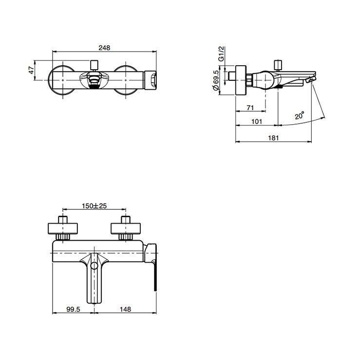 Fima Carlo Frattini Смеситель для ванны, настенный, без душевого комплекта, Mast, F3134/1NS цвет: черный