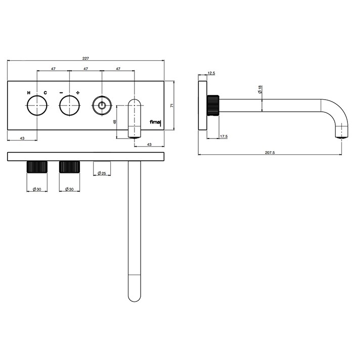 Fima Carlo Frattini Смеситель для раковины, встраиваемый, с кнопкой on/off, Switch, F5951LX5/180SINOX цвет: нержавеющая сталь
