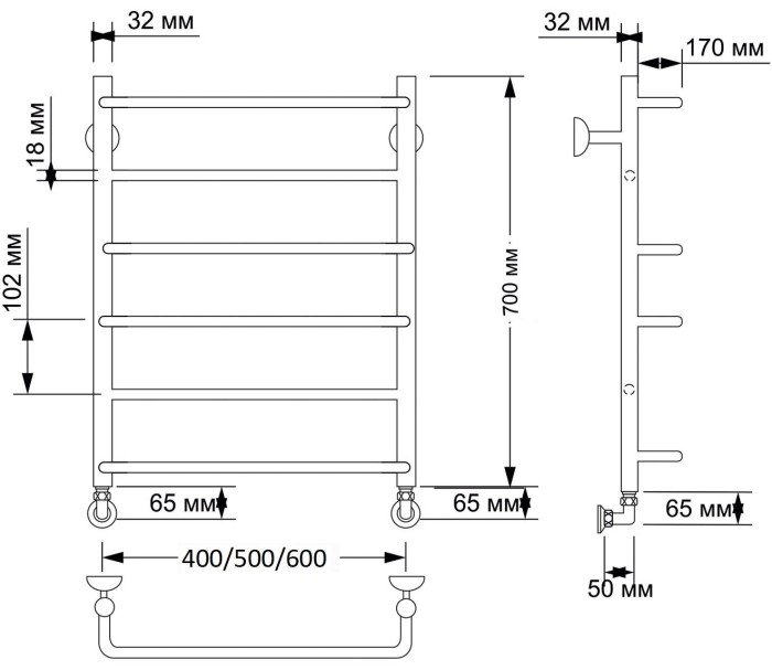 Полотенцесушитель водяной латунный 40x70 Верона 1 (бронза) Secado арт. 4603777459956