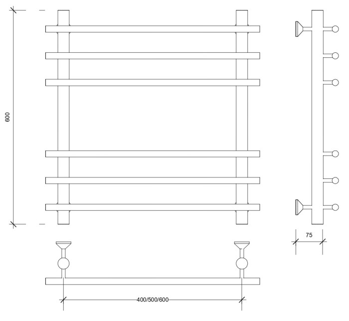 Полотенцесушитель водяной латунный 60x40x50 Турин плюс (бронза) Secado арт. 4673739250402