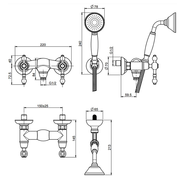 Fima Carlo Frattini Смеситель для душа, настенный, с ручным душем, Epoque, F5055OR цвет: золото