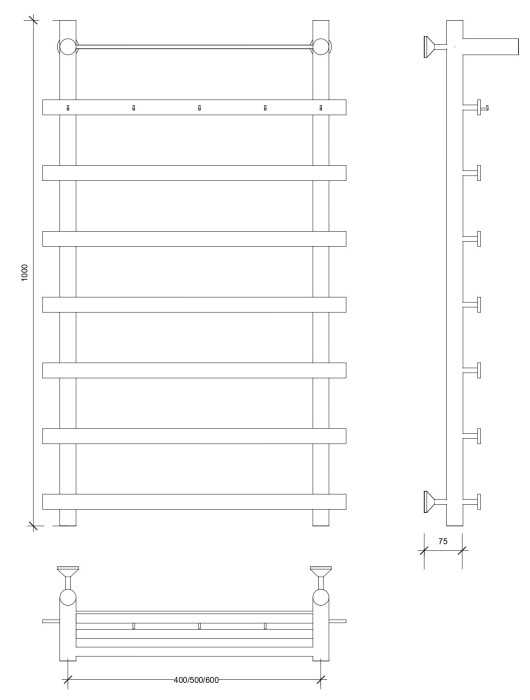 Полотенцесушитель водяной 100x60 Понтида 1 КСП (черный) Secado арт. 4673739227497