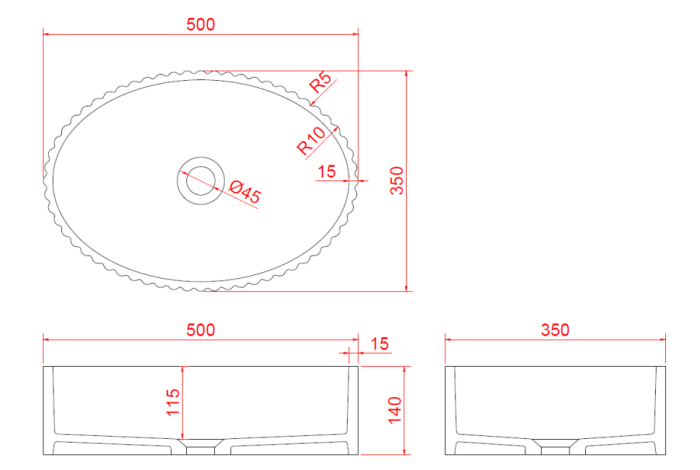 Раковина canale рифл glossy чёрный, Boheme Monaco - 878-B