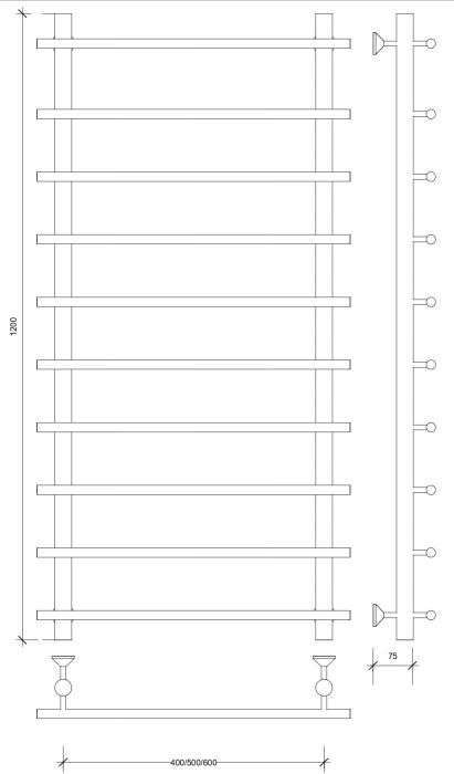Полотенцесушитель водяной 120x60 Турин 1 (черный) Secado арт. 4673739229507