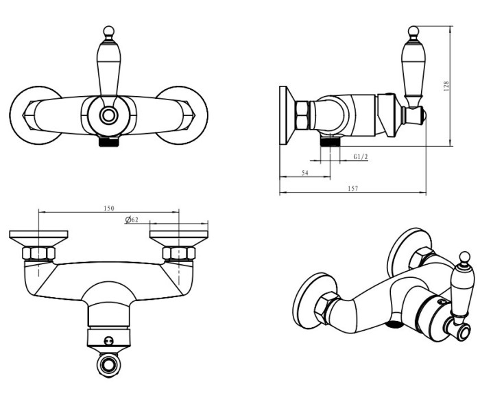 Смеситель для душа bronze с прозрачным swarovski, Boheme Vogue - 204-SW