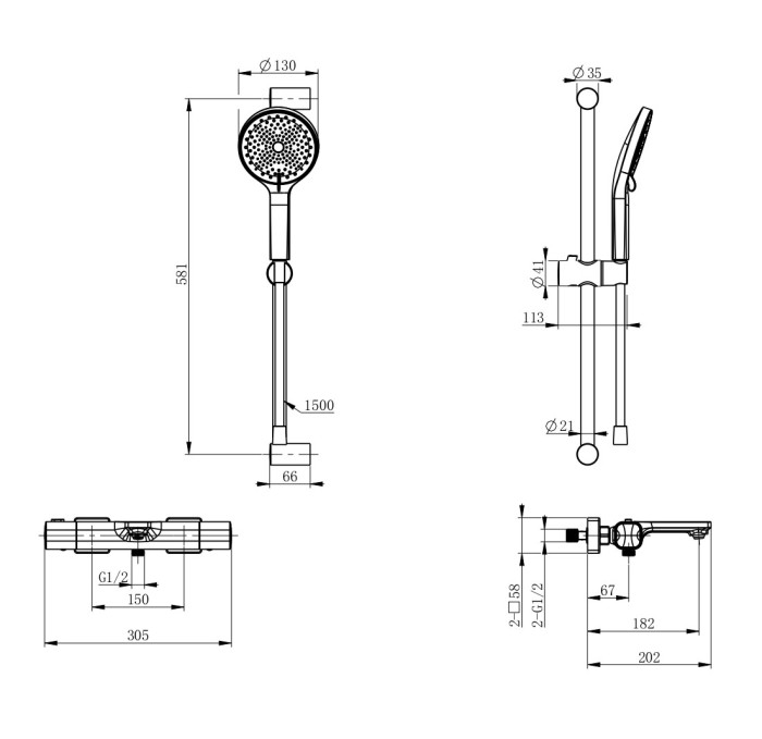 Смеситель для ванны с душевым гарнитуром и термостатом, Wonzon & Woghand Solid, WW-C2011-A-BG цвет: золото