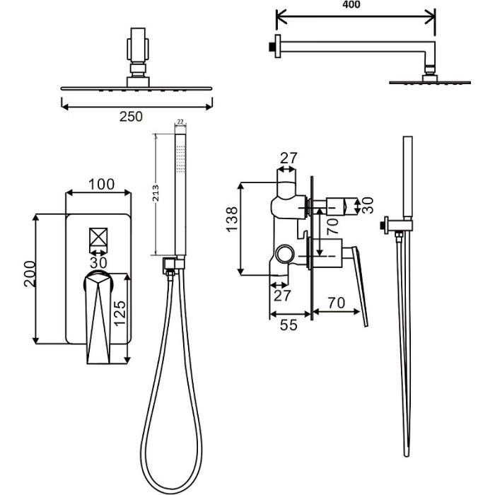 Душевой комплект, черный, Venturo Boheme 374-SGM