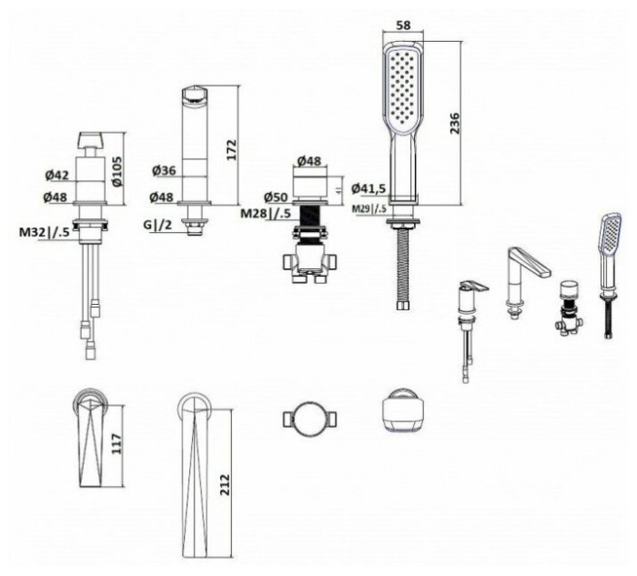 Смеситель на борт ванны, черный, Venturo Boheme 380-B