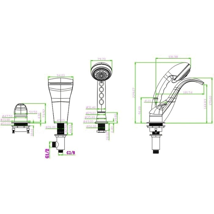 Смеситель для акрилoвoй ванны Chrome COBRA Boheme 390