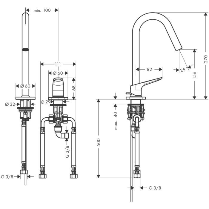 Смеситель для раковины Citterio M Axor, сталь арт. 34132800