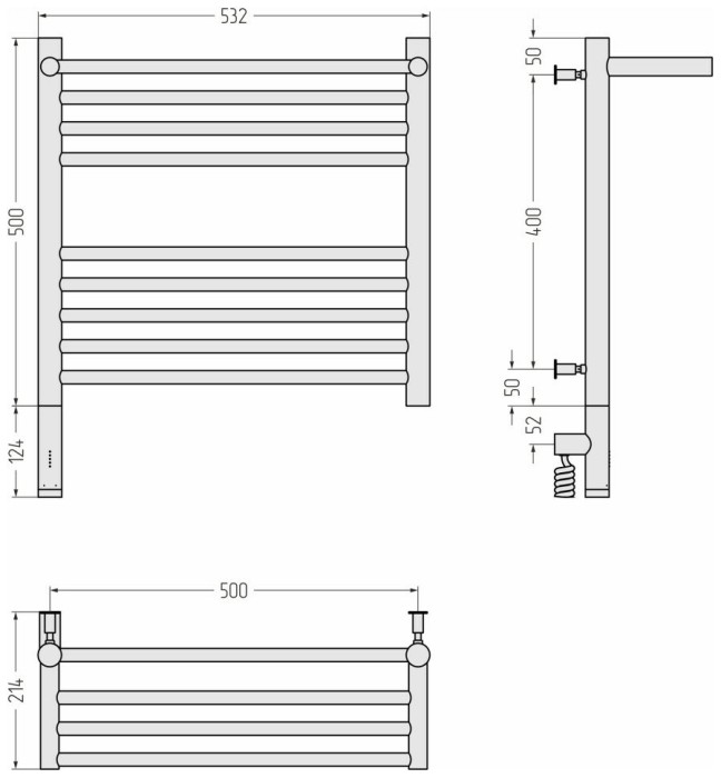 Сунержа Электрический полотенцесушитель 500x500, Богема 3.0 с 1 полкой, 31-5806-5050 цвет: матовый чёрный