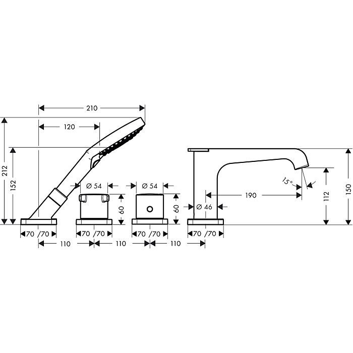 Термостат на край ванны Citterio E Axor, полированный черный хром арт. 36410330