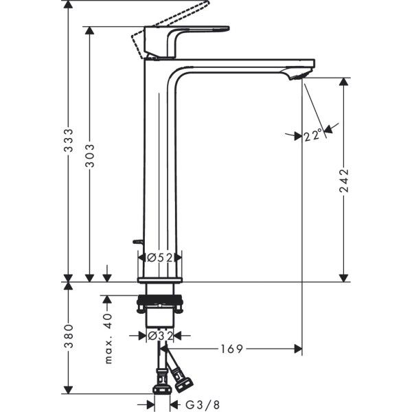 Смеситель для раковины CoolStart со сливным гарнитуром, Hansgrohe Rebris S, черный арт. 72580670