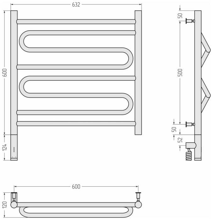 Сунержа Электрический полотенцесушитель 1000x300, Элегия 3.0, 00-5818-6060 цвет: без покрытия